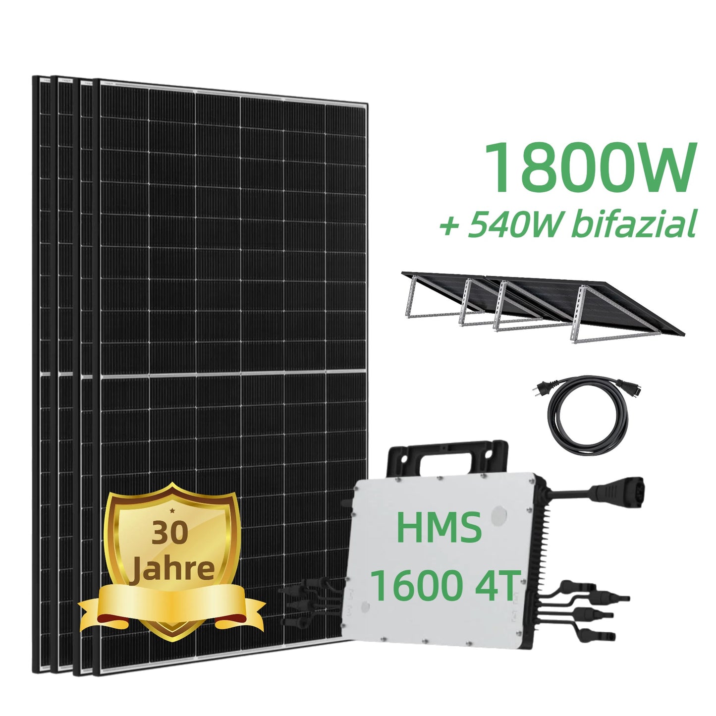 1800W Balkonkraftwerk Komplettset mit JA Solar Bifazial Glas Glas Solarmodul und Hoymiles HMS-1600-4T und 5 Meter Kabel - 0% MwSt. (gem. § 12 Abs. 3 UStG)