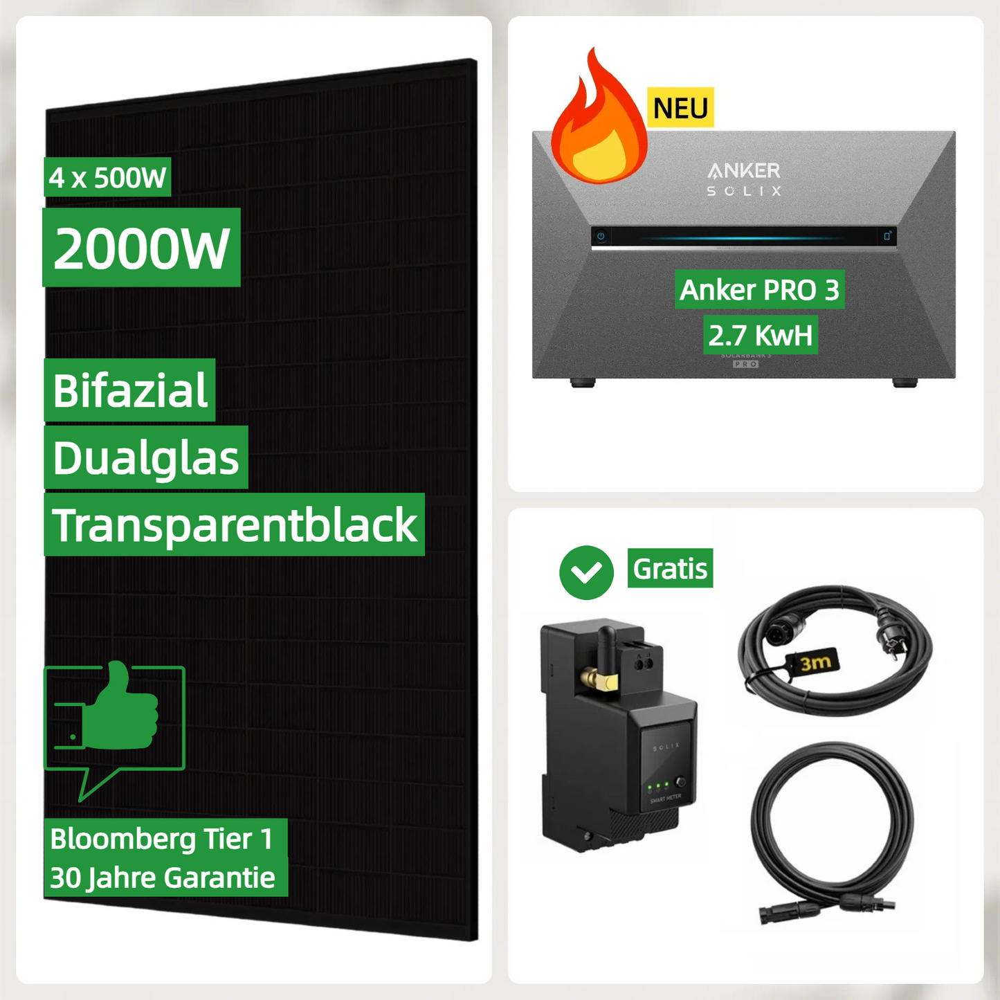 2000W Balkonkraftwerk mit Speicher Anker Solix Solarbank E2700 3 PRO - 0% MwSt. (gem. § 12 Abs. 3 UStG)