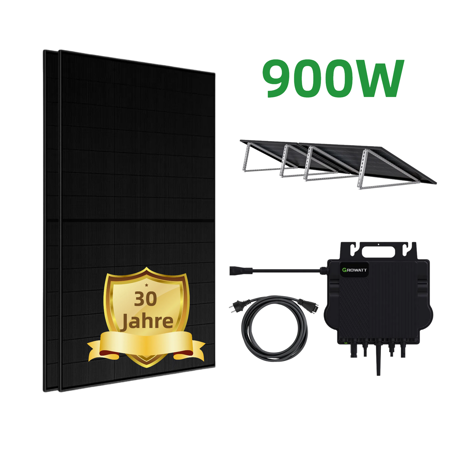 900W Balkonkraftwerk Komplettset mit Fullblack Bifazial Glas Glas Solarmodul und Growatt NEO 800M-X - 0% MwSt. (gem. § 12 Abs. 3 UStG)
