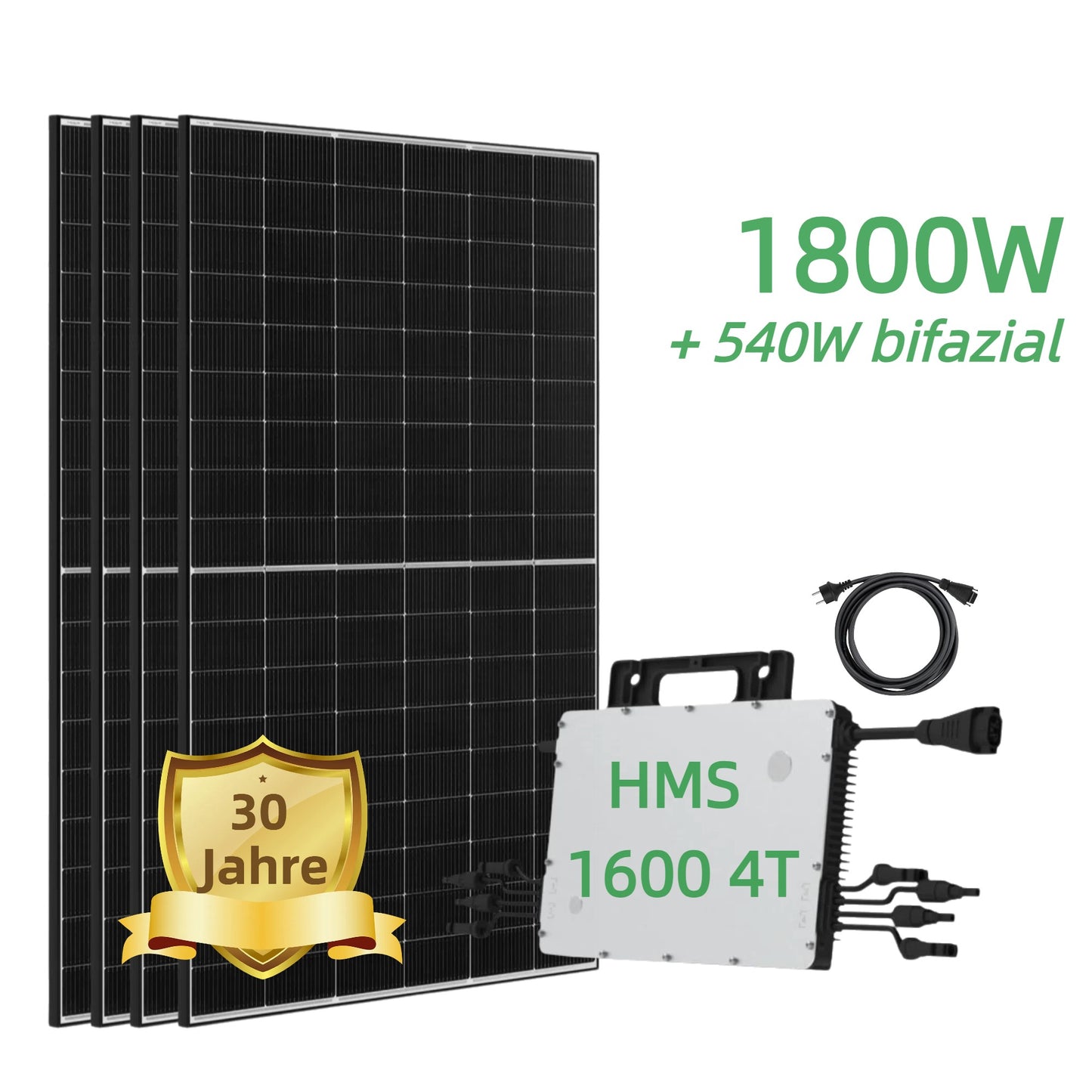1800W Balkonkraftwerk Komplettset mit JA Solar Bifazial Glas Glas Solarmodul und Hoymiles HMS-1600-4T und 5 Meter Kabel - 0% MwSt. (gem. § 12 Abs. 3 UStG)