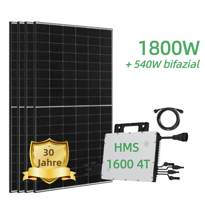 1800W Balkonkraftwerk Komplettset mit JA Solar Bifazial Glas Glas Solarmodul und Hoymiles HMS-1600-4T und 5 Meter Kabel - 0% MwSt. (gem. § 12 Abs. 3 UStG)