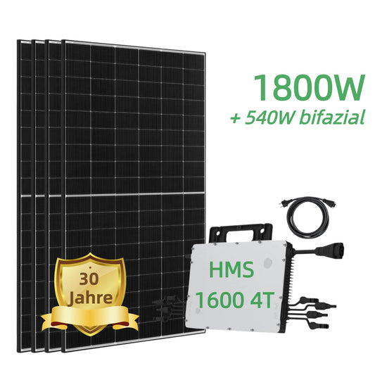 1800W Balkonkraftwerk Komplettset mit JA Solar Bifazial Glas Glas Solarmodul und Hoymiles HMS-1600-4T und 5 Meter Kabel - 0% MwSt. (gem. § 12 Abs. 3 UStG)