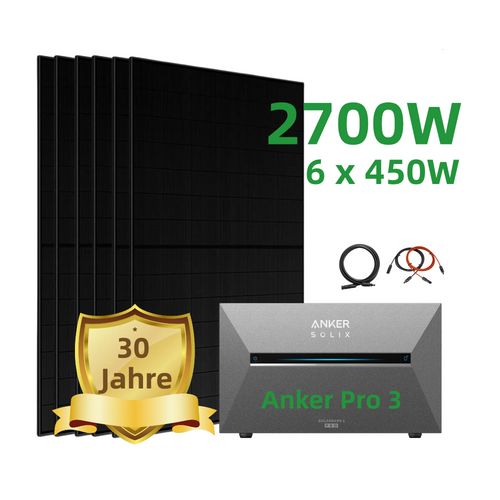 Anker SOLIX Solarbank 3 E2700 Pro Balkonkraftwerk Speicher mit 450Wp Solarmodul und MC4 Solarkabel Set -0% MwSt. (gem. § 12 Abs. 3 UStG)