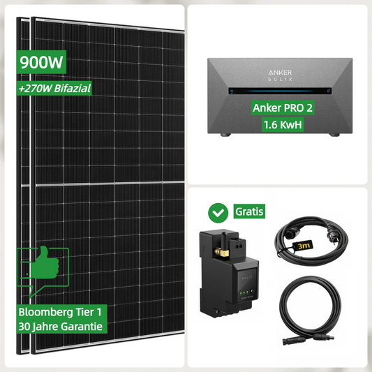 900W Balkonkraftwerk mit Anker Solix Solarbank Pro 2 gratis Smart Meter - 0% MwSt. (gem. § 12 Abs. 3 UStG)