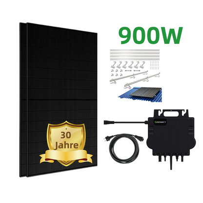 900W Balkonkraftwerk Komplettset mit Fullblack Bifazial Glas Glas Solarmodul und Growatt NEO 800M-X - 0% MwSt. (gem. § 12 Abs. 3 UStG)
